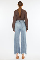 Kancan Women's High Rise Slim Wide Leg Jeans - Light Wash Denim